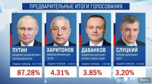 За Владимира Путина проголосовало 87,28% от числа пришедших избирателей.